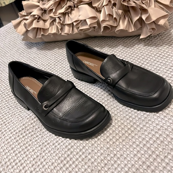 Cherokee Black Leather Square Toe Loafer Slip On Shoes As 8.5 New! - Picture 3 of 15